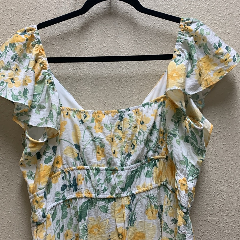 RACHEL ZOE Flutter Sleeve Tie Front Yellow Floral Maxi Dress Size Large - Picture 11 of 13